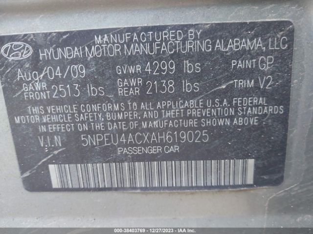 Photo 8 VIN: 5NPEU4ACXAH619025 - HYUNDAI SONATA 