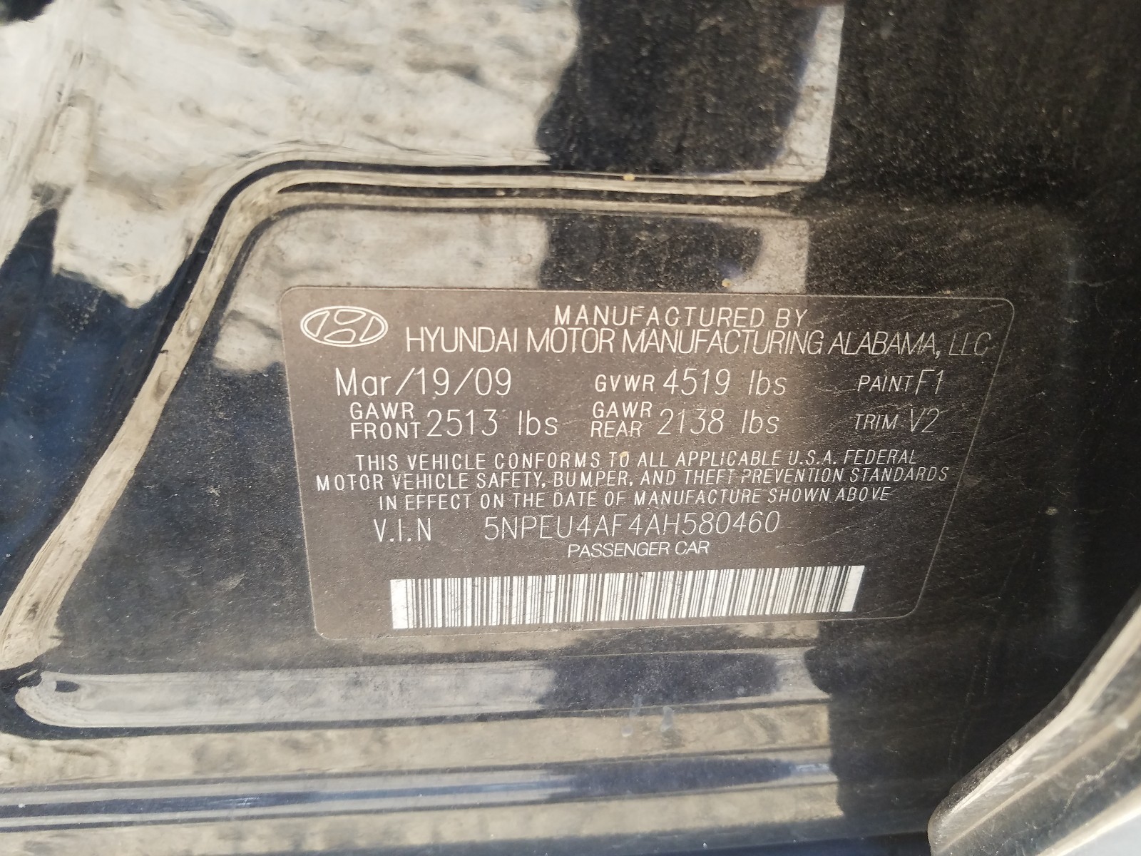 Photo 9 VIN: 5NPEU4AF4AH580460 - HYUNDAI SONATA SE 