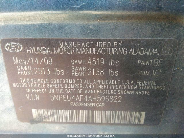 Photo 8 VIN: 5NPEU4AF4AH596822 - HYUNDAI SONATA 