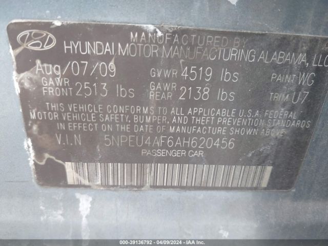 Photo 8 VIN: 5NPEU4AF6AH620456 - HYUNDAI SONATA 