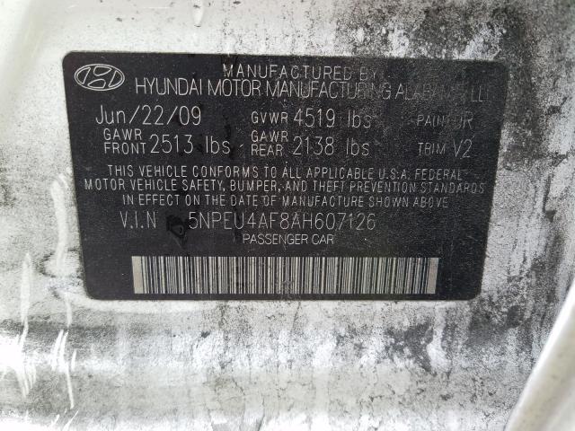 Photo 9 VIN: 5NPEU4AF8AH607126 - HYUNDAI SONATA SE 