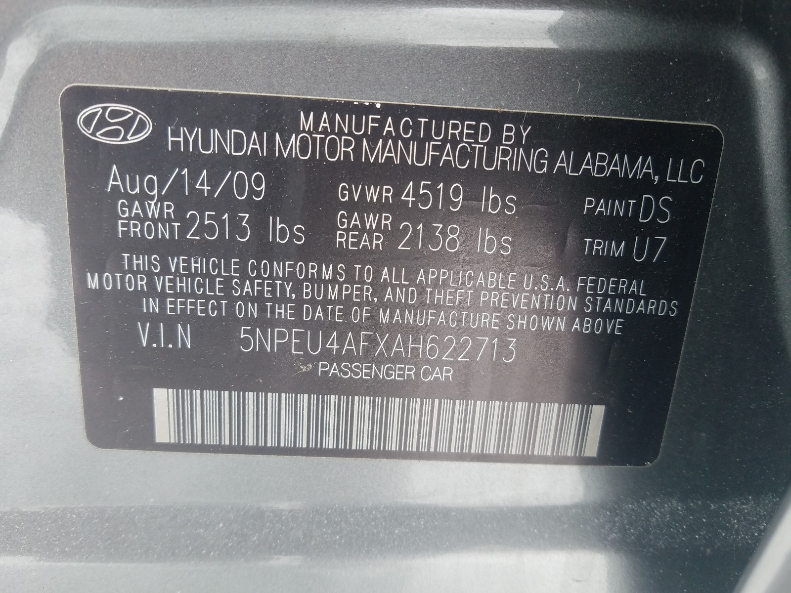 Photo 9 VIN: 5NPEU4AFXAH622713 - HYUNDAI SONATA SE 