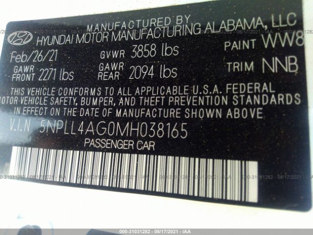 Photo 8 VIN: 5NPLL4AG0MH038165 - HYUNDAI ELANTRA 