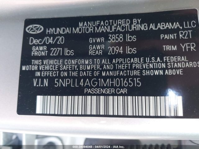 Photo 8 VIN: 5NPLL4AG1MH016515 - HYUNDAI ELANTRA 