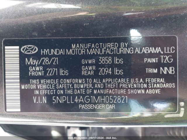 Photo 8 VIN: 5NPLL4AG1MH052821 - HYUNDAI ELANTRA 