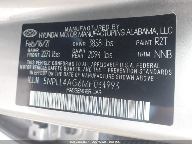 Photo 8 VIN: 5NPLL4AG6MH034993 - HYUNDAI ELANTRA 