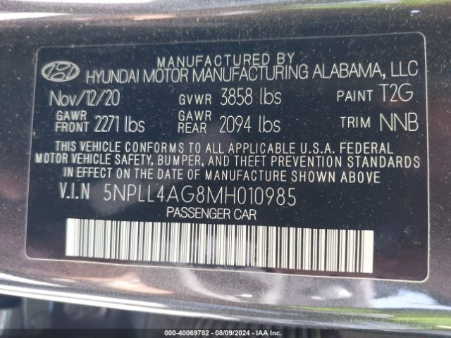 Photo 8 VIN: 5NPLL4AG8MH010985 - HYUNDAI ELANTRA 