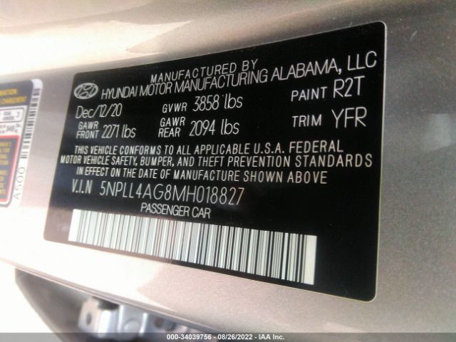 Photo 8 VIN: 5NPLL4AG8MH018827 - HYUNDAI ELANTRA 