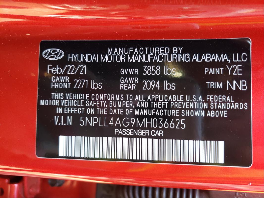 Photo 9 VIN: 5NPLL4AG9MH036625 - HYUNDAI ELANTRA SE 