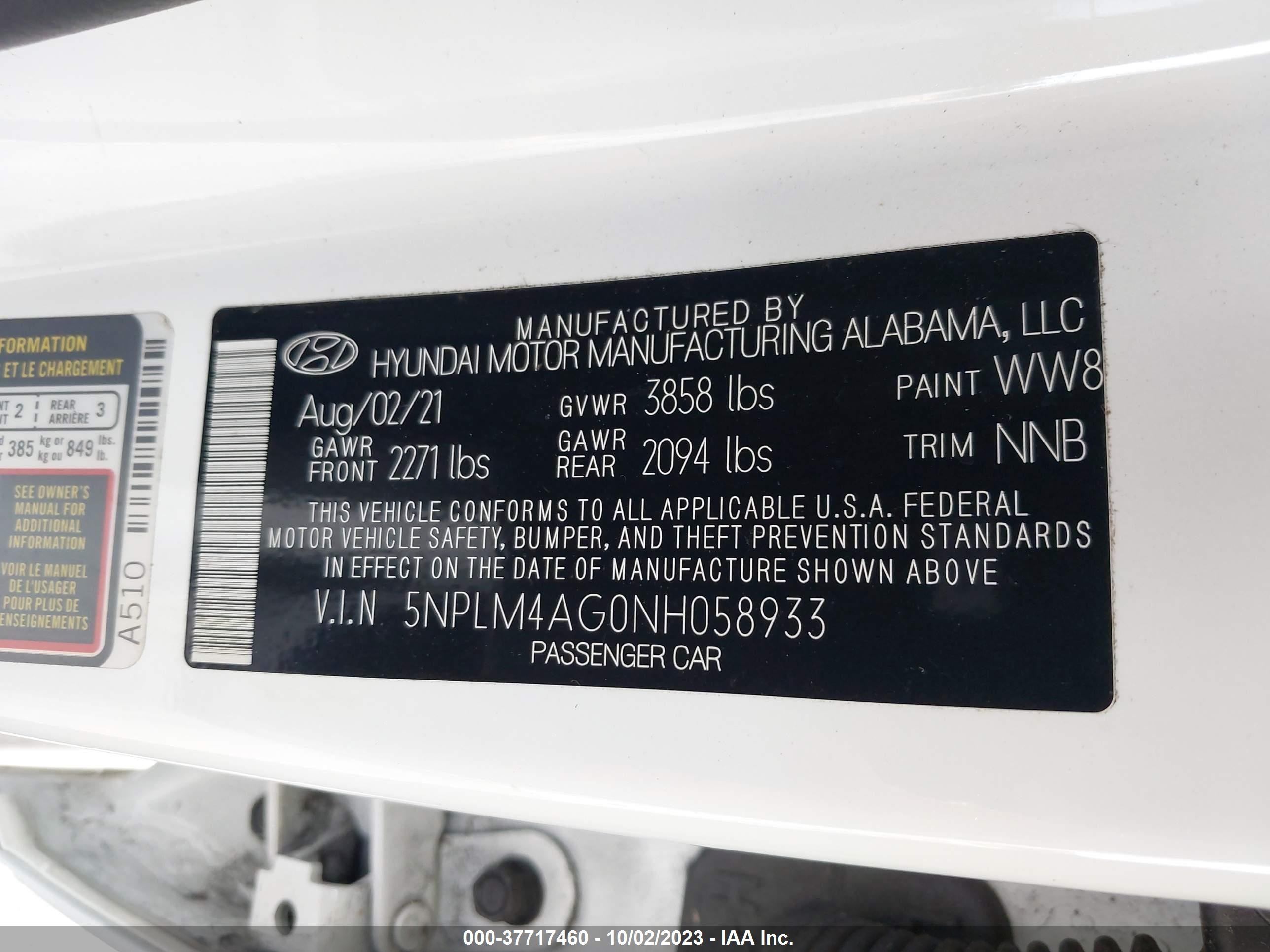 Photo 8 VIN: 5NPLM4AG0NH058933 - HYUNDAI ELANTRA 