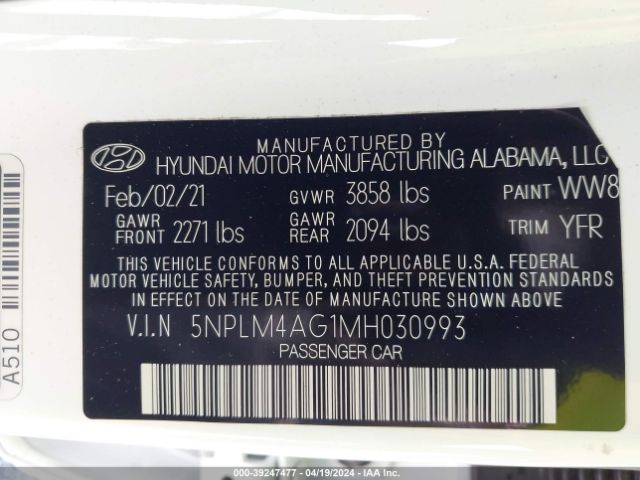 Photo 8 VIN: 5NPLM4AG1MH030993 - HYUNDAI ELANTRA 