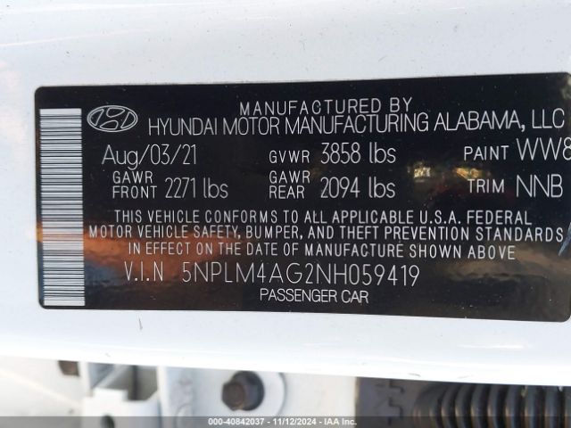 Photo 8 VIN: 5NPLM4AG2NH059419 - HYUNDAI ELANTRA 