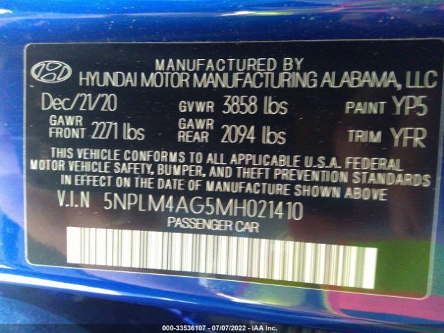 Photo 8 VIN: 5NPLM4AG5MH021410 - HYUNDAI ELANTRA 