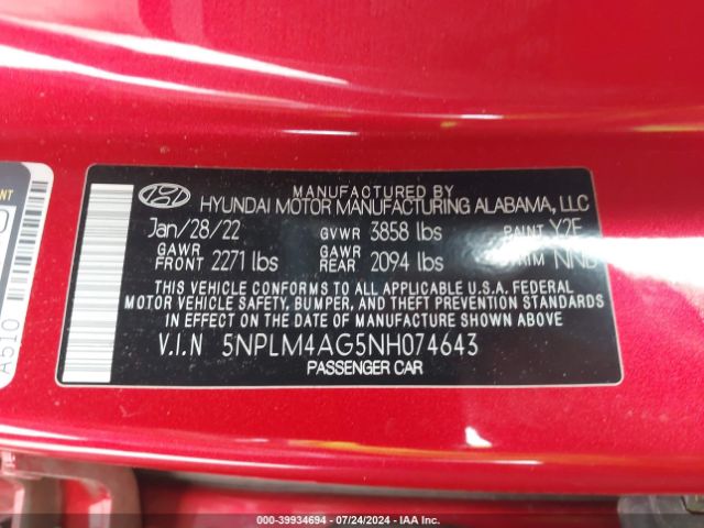 Photo 8 VIN: 5NPLM4AG5NH074643 - HYUNDAI ELANTRA 