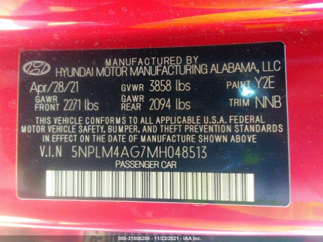 Photo 8 VIN: 5NPLM4AG7MH048513 - HYUNDAI ELANTRA 