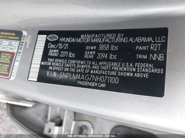 Photo 8 VIN: 5NPLM4AG7NH071100 - HYUNDAI ELANTRA 