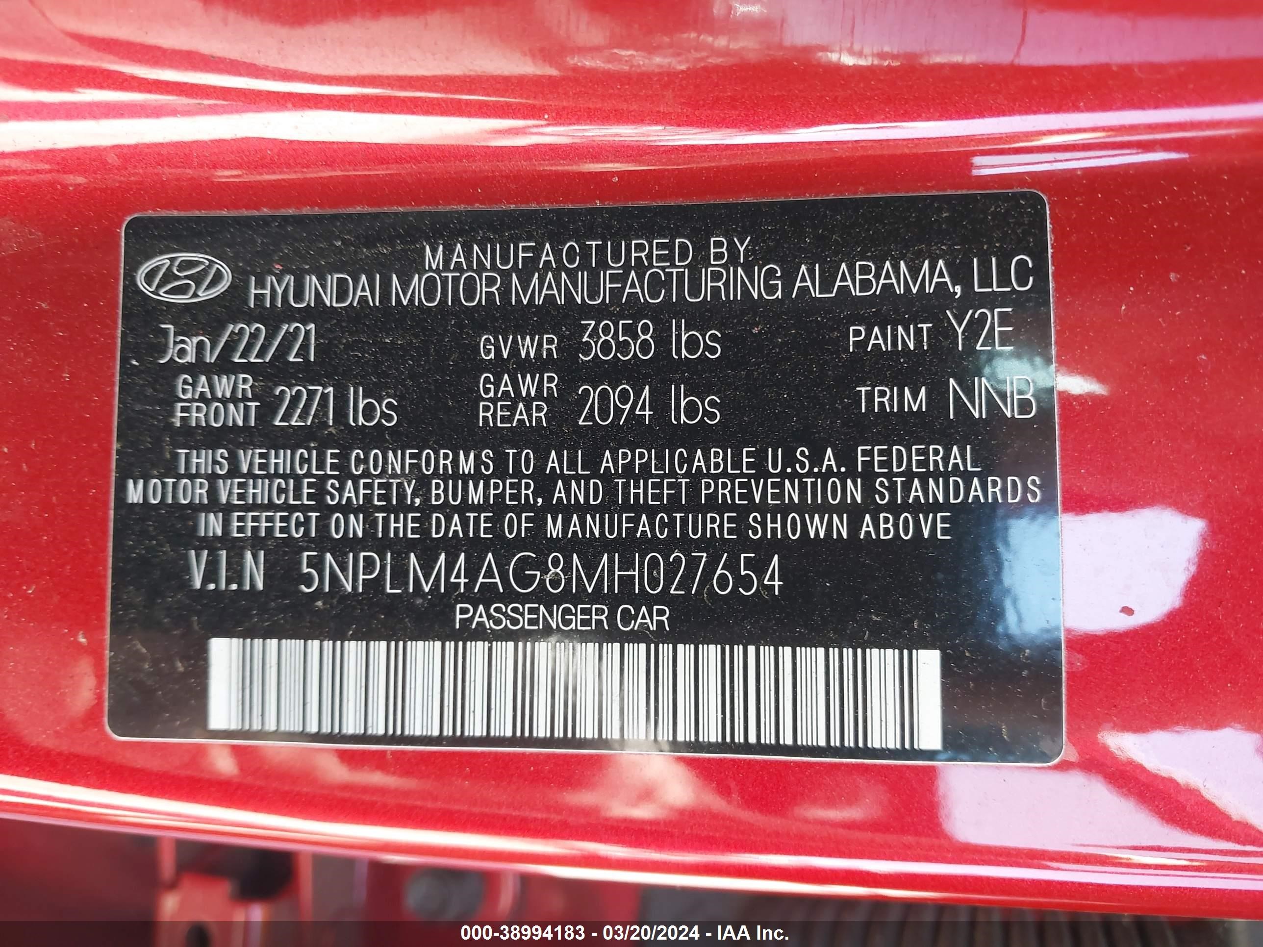 Photo 8 VIN: 5NPLM4AG8MH027654 - HYUNDAI ELANTRA 