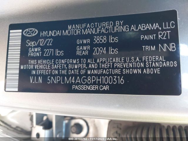 Photo 8 VIN: 5NPLM4AG8PH100316 - HYUNDAI ELANTRA 