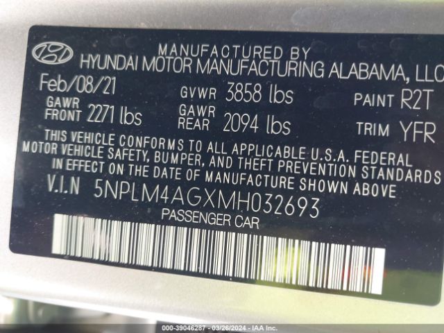 Photo 8 VIN: 5NPLM4AGXMH032693 - HYUNDAI ELANTRA 