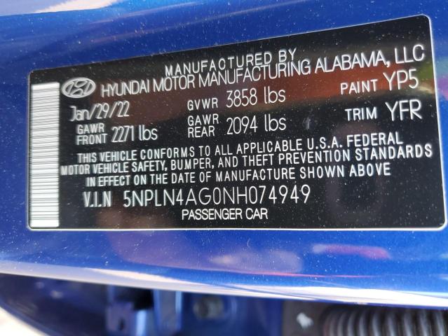 Photo 12 VIN: 5NPLN4AG0NH074949 - HYUNDAI ELANTRA SE 