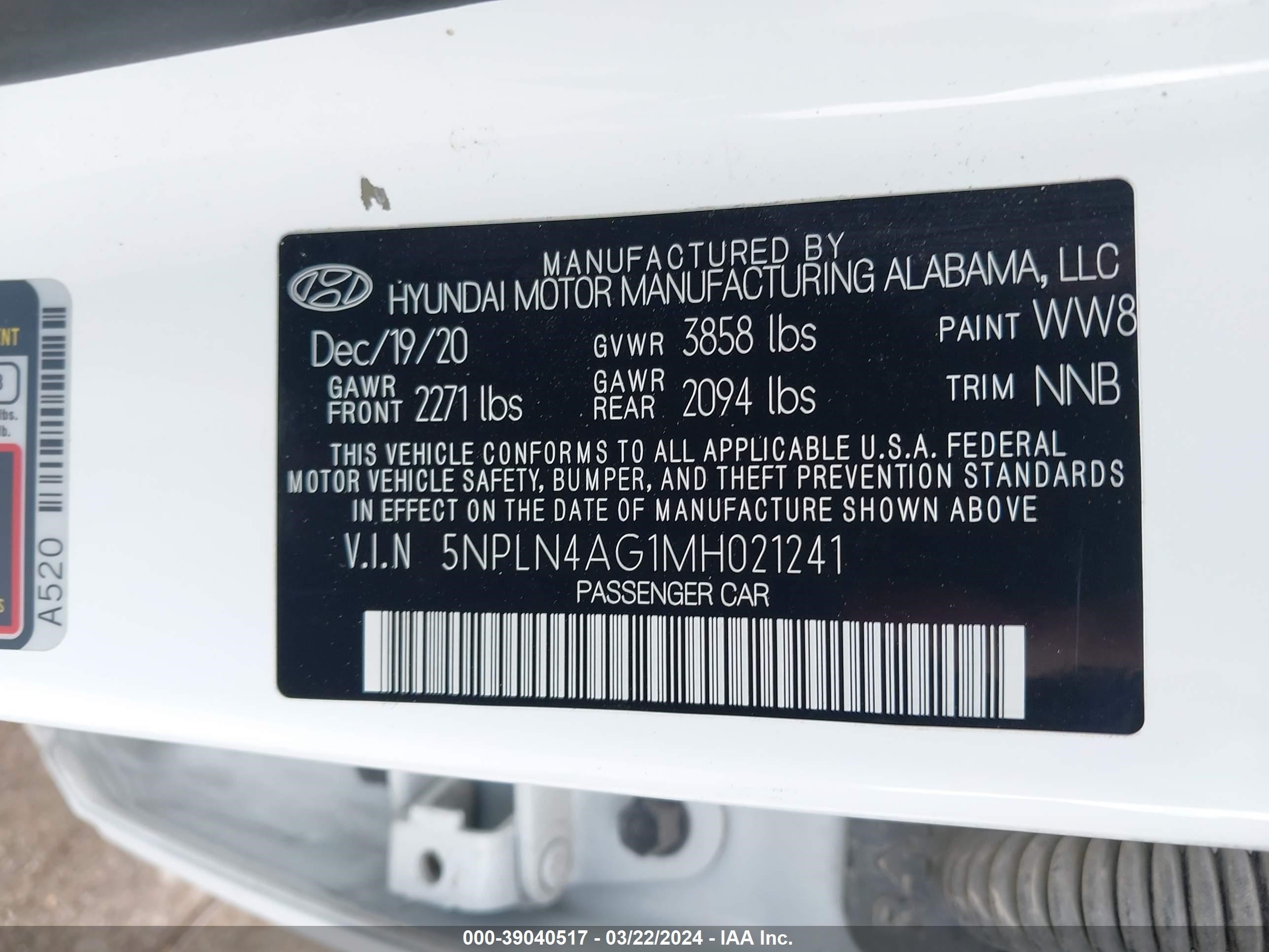 Photo 8 VIN: 5NPLN4AG1MH021241 - HYUNDAI ELANTRA 