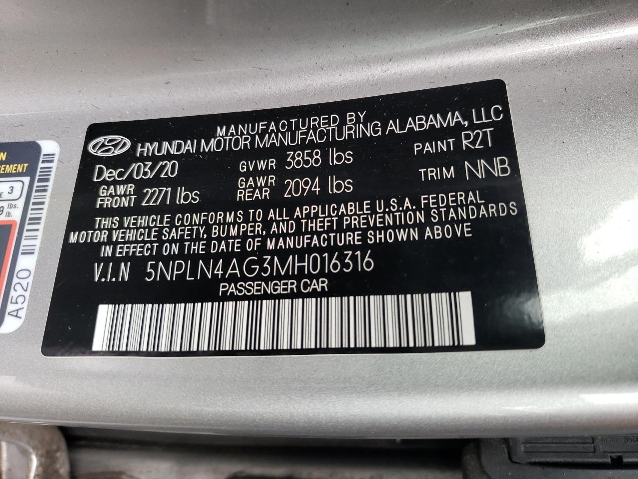 Photo 11 VIN: 5NPLN4AG3MH016316 - HYUNDAI ELANTRA 