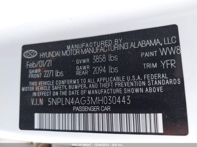 Photo 8 VIN: 5NPLN4AG3MH030443 - HYUNDAI ELANTRA 