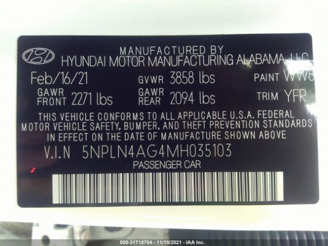 Photo 8 VIN: 5NPLN4AG4MH035103 - HYUNDAI ELANTRA 