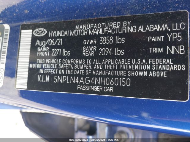 Photo 8 VIN: 5NPLN4AG4NH060150 - HYUNDAI ELANTRA 