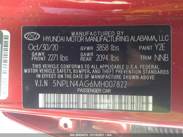 Photo 8 VIN: 5NPLN4AG6MH007822 - HYUNDAI ELANTRA 