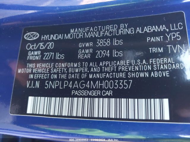 Photo 8 VIN: 5NPLP4AG4MH003357 - HYUNDAI ELANTRA 