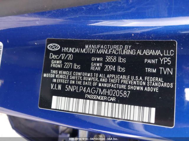 Photo 8 VIN: 5NPLP4AG7MH020587 - HYUNDAI ELANTRA 