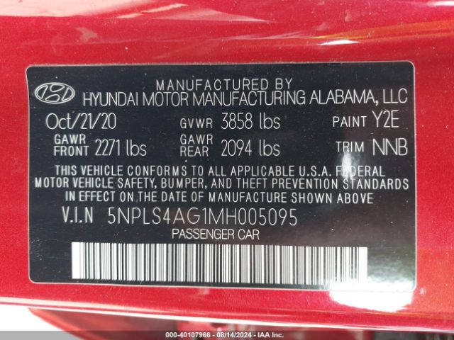 Photo 8 VIN: 5NPLS4AG1MH005095 - HYUNDAI ELANTRA 