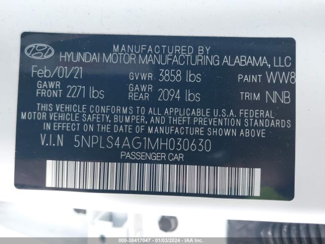 Photo 8 VIN: 5NPLS4AG1MH030630 - HYUNDAI ELANTRA 