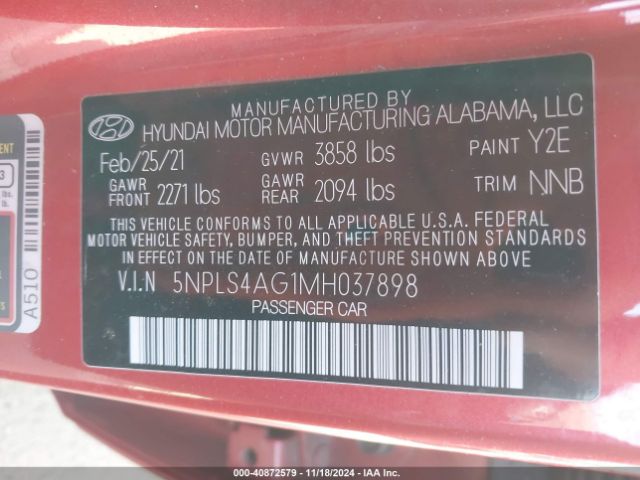 Photo 8 VIN: 5NPLS4AG1MH037898 - HYUNDAI ELANTRA 