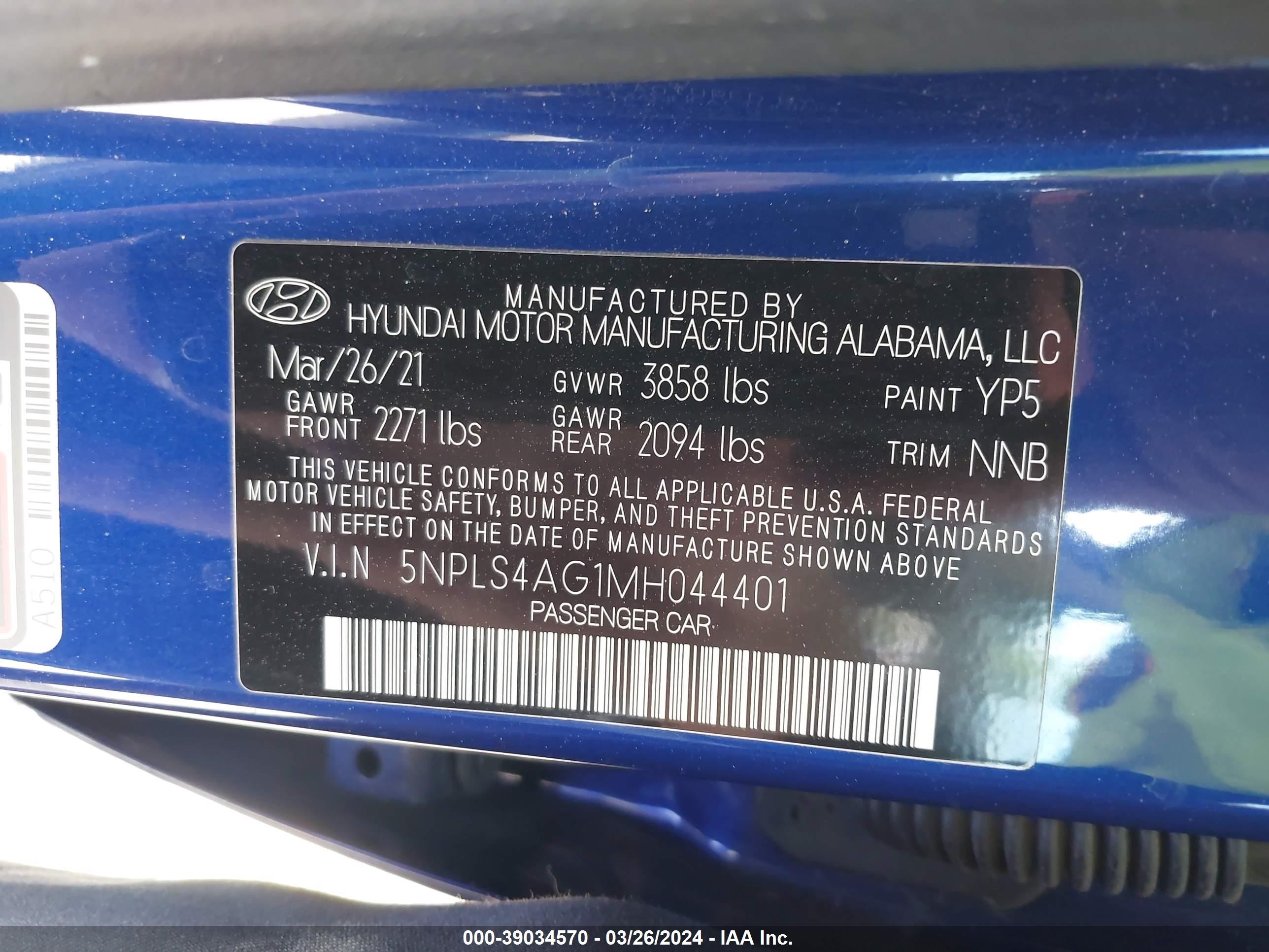 Photo 8 VIN: 5NPLS4AG1MH044401 - HYUNDAI ELANTRA 