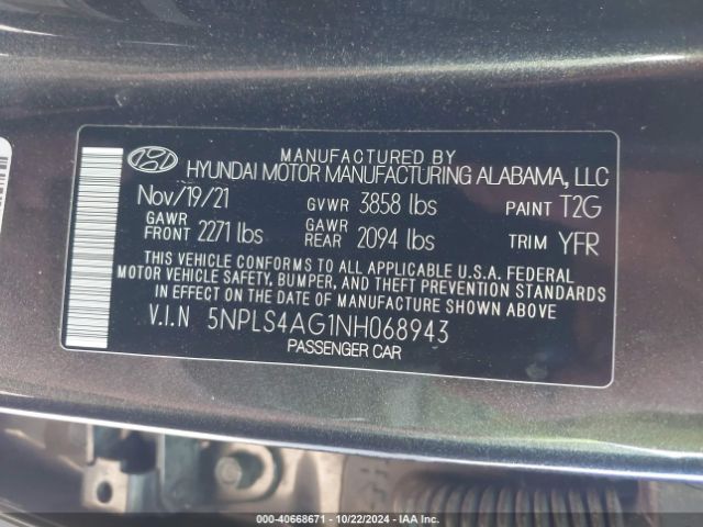 Photo 8 VIN: 5NPLS4AG1NH068943 - HYUNDAI ELANTRA 