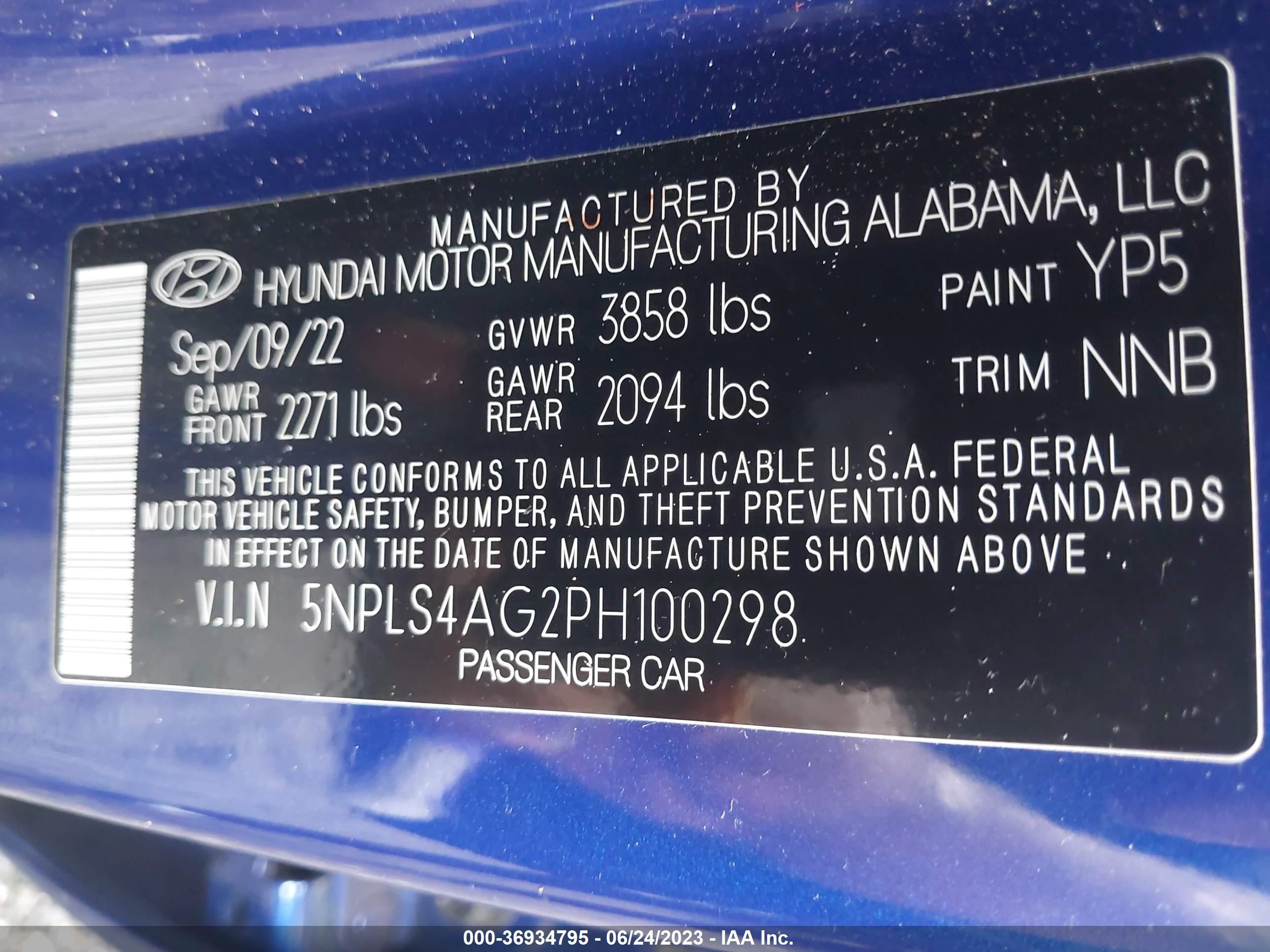 Photo 8 VIN: 5NPLS4AG2PH100298 - HYUNDAI ELANTRA 