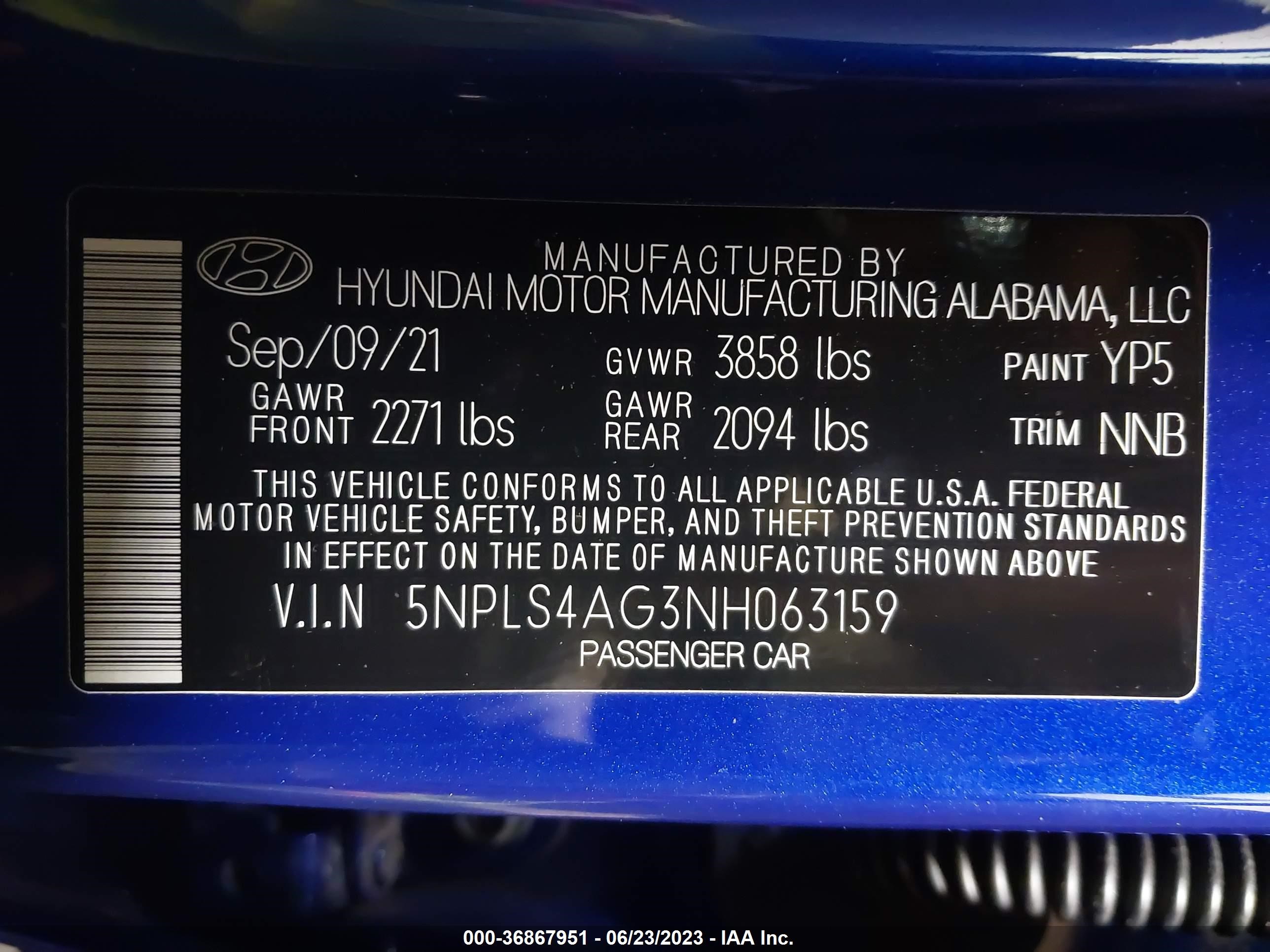 Photo 8 VIN: 5NPLS4AG3NH063159 - HYUNDAI ELANTRA 