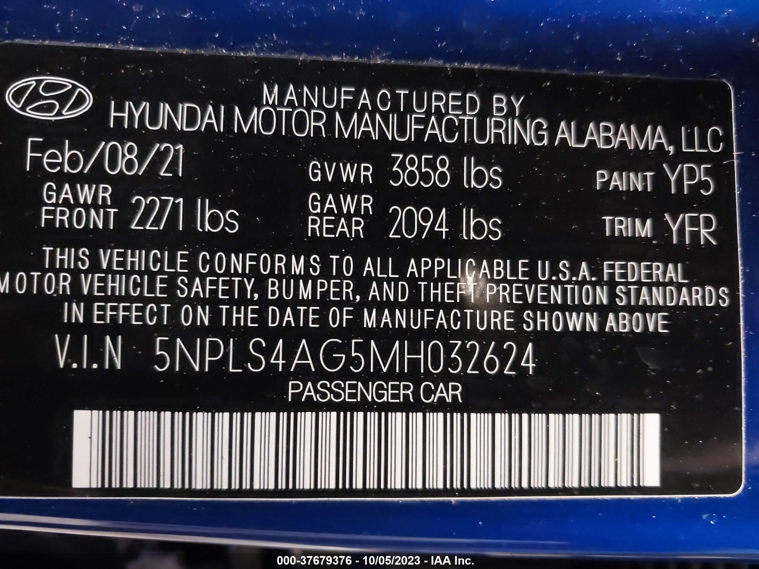 Photo 8 VIN: 5NPLS4AG5MH032624 - HYUNDAI ELANTRA 