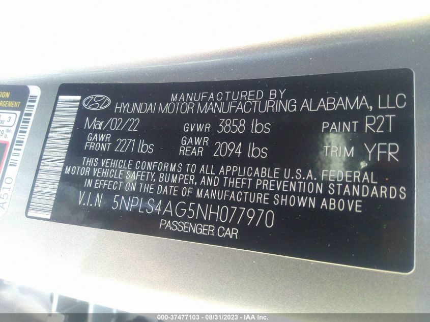 Photo 8 VIN: 5NPLS4AG5NH077970 - HYUNDAI ELANTRA 