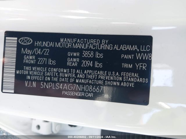 Photo 8 VIN: 5NPLS4AG7NH086671 - HYUNDAI ELANTRA 