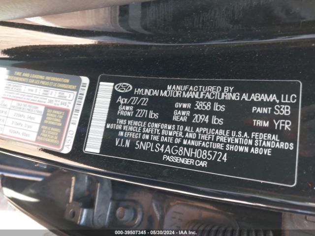 Photo 8 VIN: 5NPLS4AG8NH085724 - HYUNDAI ELANTRA 