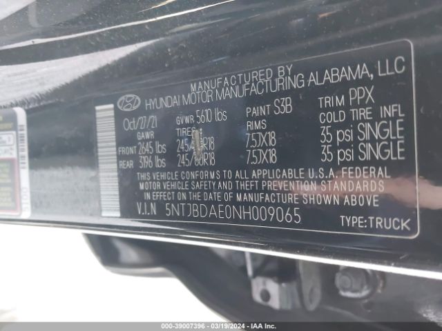 Photo 8 VIN: 5NTJBDAE0NH009065 - HYUNDAI SANTA CRUZ 