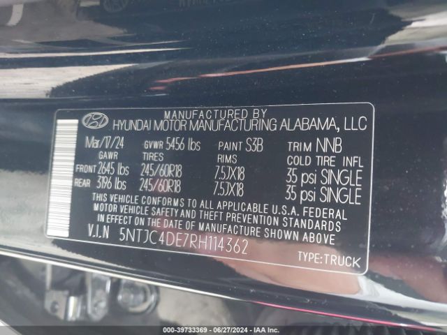 Photo 8 VIN: 5NTJC4DE7RH114362 - HYUNDAI SANTA CRUZ 