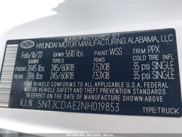 Photo 8 VIN: 5NTJCDAE2NH019853 - HYUNDAI SANTA CRUZ 