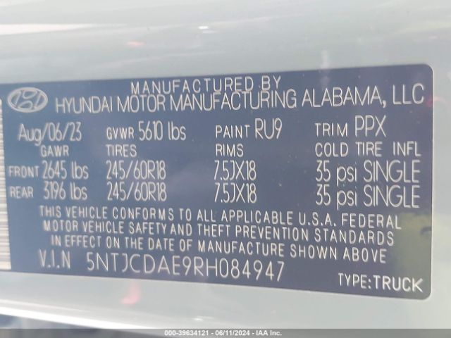 Photo 8 VIN: 5NTJCDAE9RH084947 - HYUNDAI SANTA CRUZ 