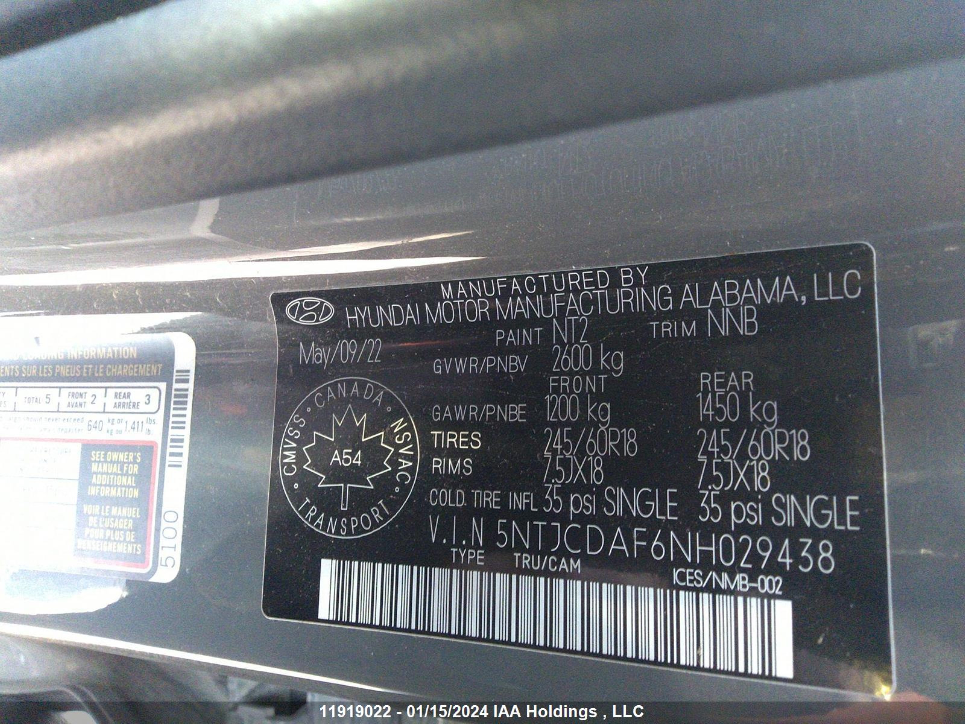 Photo 8 VIN: 5NTJCDAF6NH029438 - HYUNDAI SANTA CRUZ 