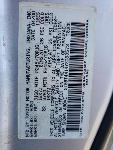 Photo 11 VIN: 5TBBT4414YS083573 - TOYOTA TUNDRA ACC 