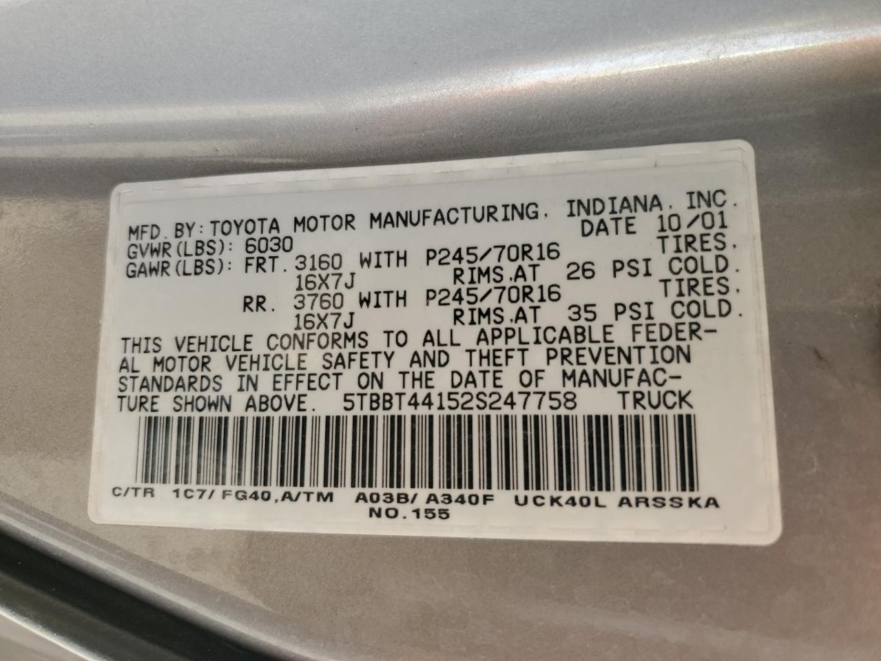 Photo 11 VIN: 5TBBT44152S247758 - TOYOTA TUNDRA 